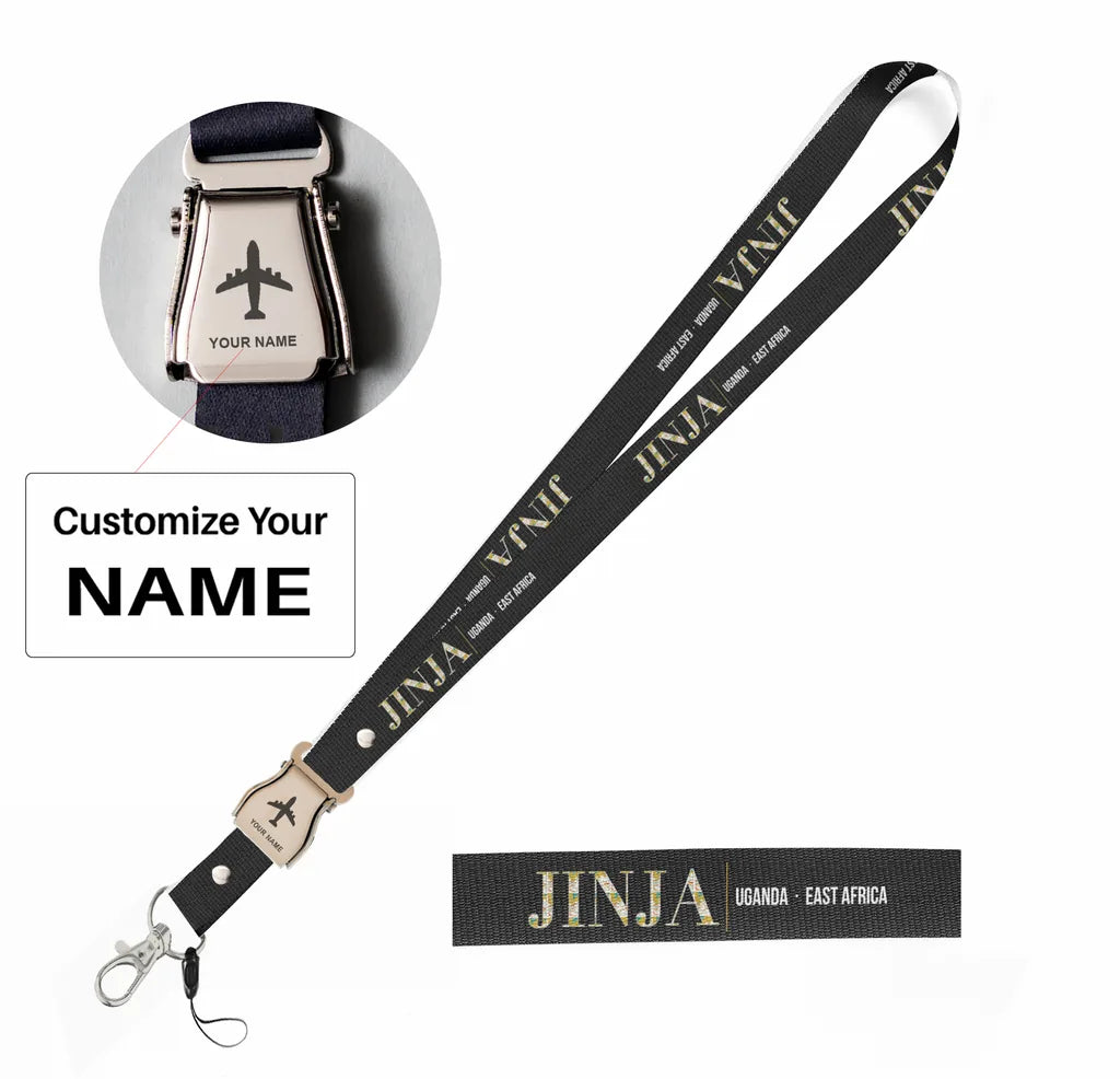 Jinja City Series seat belt lanyard - black with name