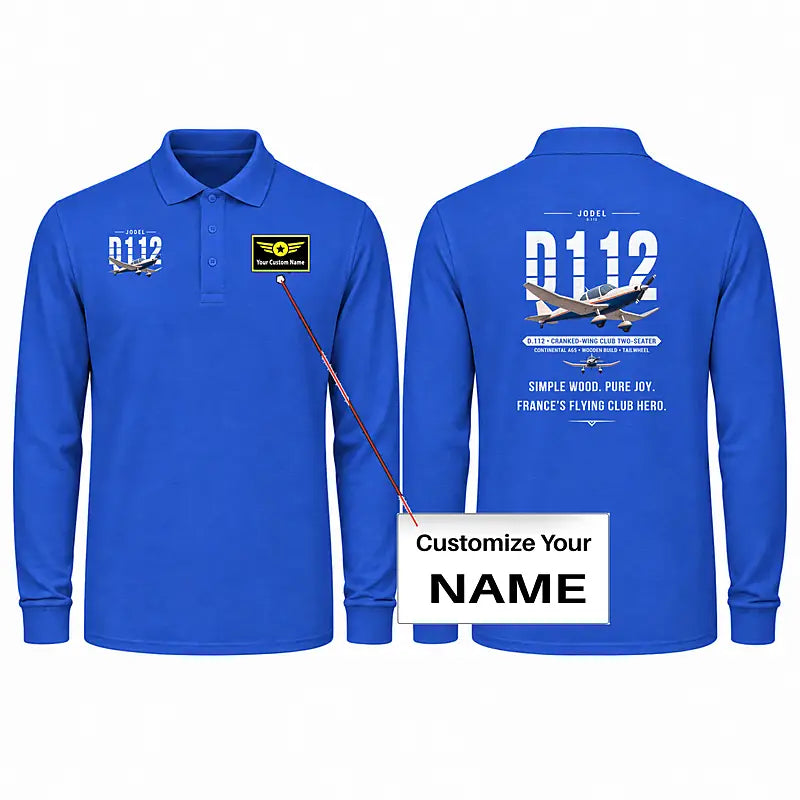 Jodel D.112 Premium Polo T-Shirts - Original + Name - Long Sleeve - Blue
