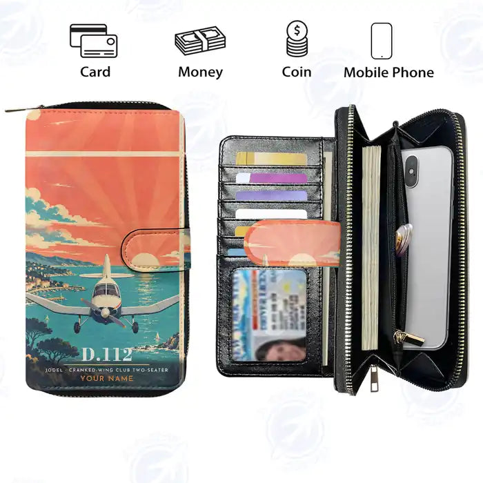 Jodel D.112 Leather Wallets - Zip Long Wallet - 3D + Name