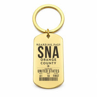 Thumbnail for John Wayne Airport, Orange County SNA - Key Chain - Boarding Pass Style - Gold