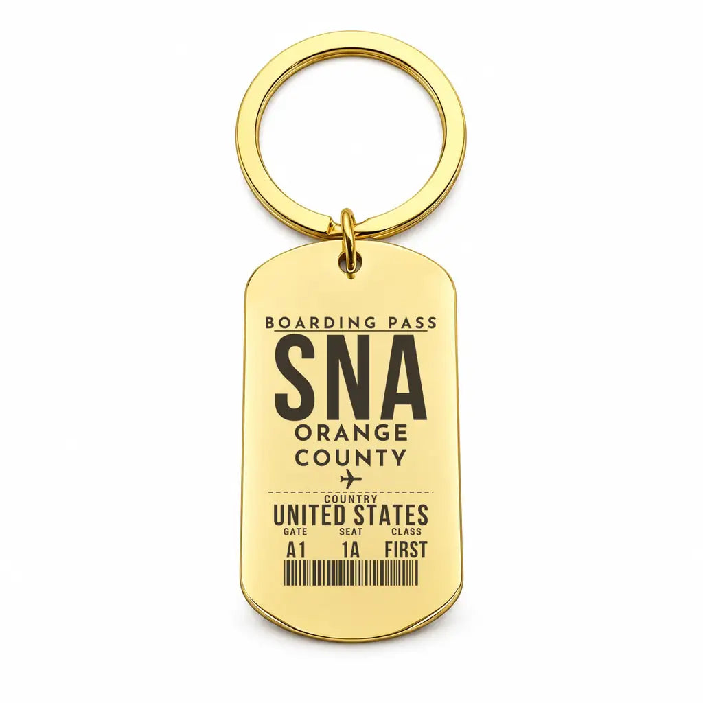 John Wayne Airport, Orange County SNA - Key Chain - Boarding Pass Style - Gold