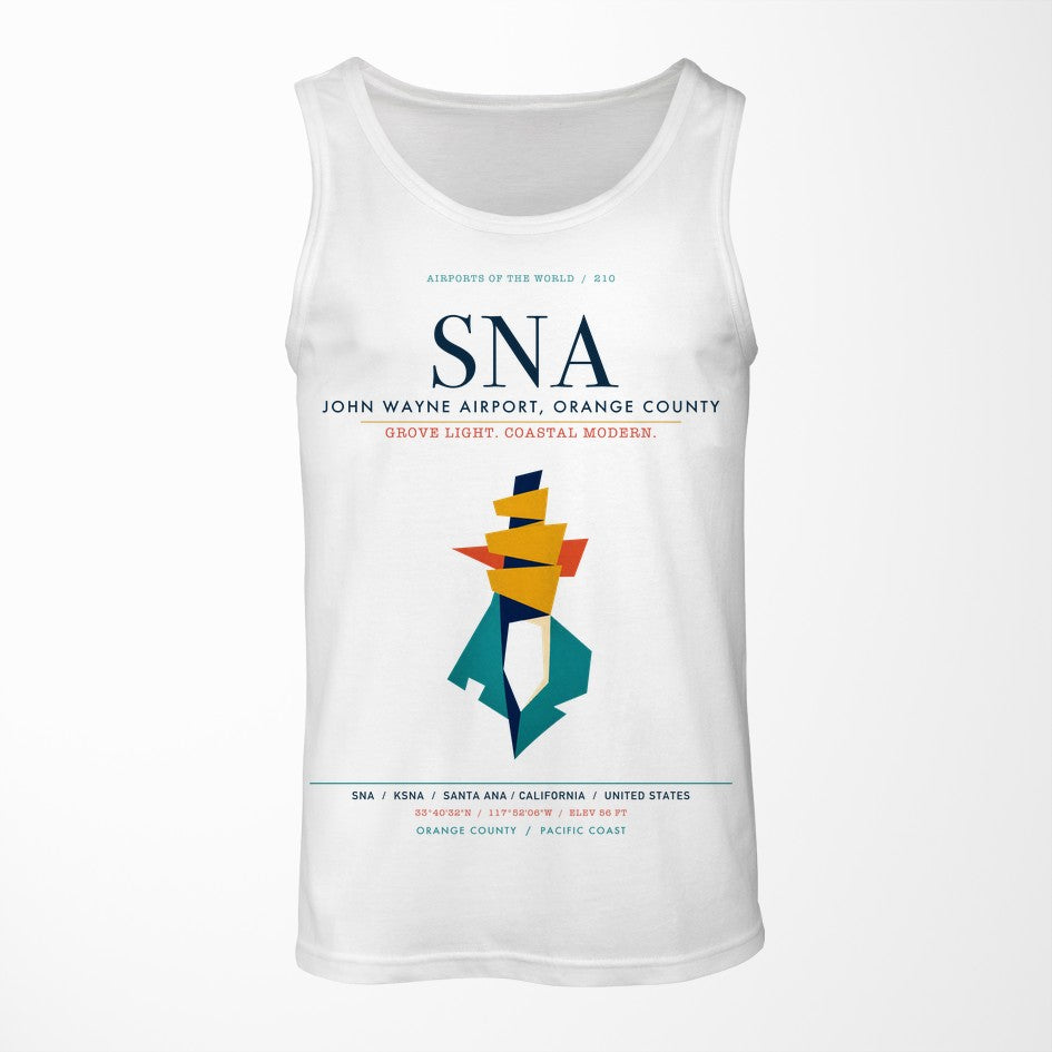 John Wayne Airport, Orange County (SNA) design on white tank top