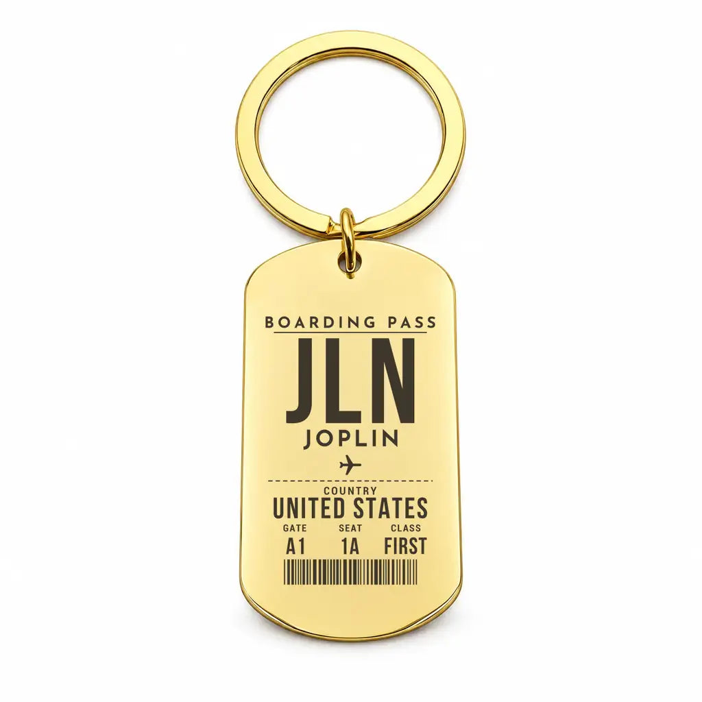 Joplin Regional Airport JLN - Key Chain - Boarding Pass Style - Gold