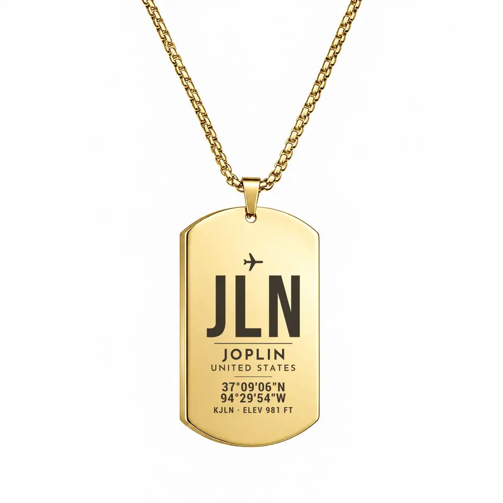 Joplin Regional Airport JLN - Necklace - Original Design - Gold