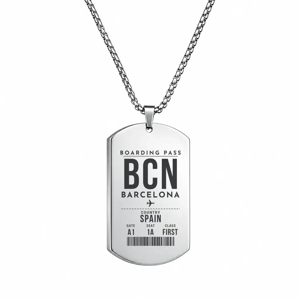 Josep Tarradellas Barcelona-El Prat Airport BCN - Necklace - Boarding Pass Style - Silver