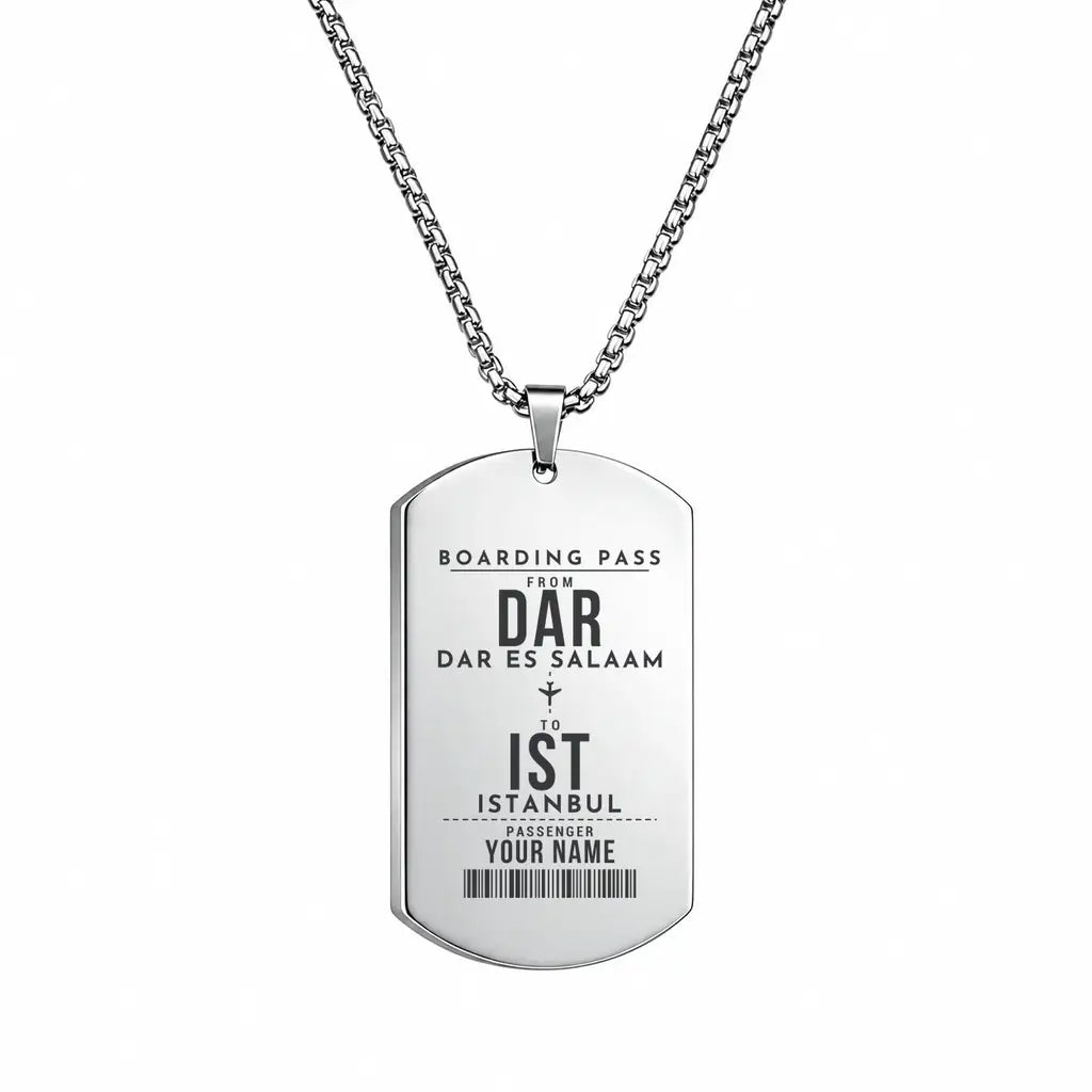 Julius Nyerere International Airport DAR - Necklace - Customizable Boarding Pass - Silver