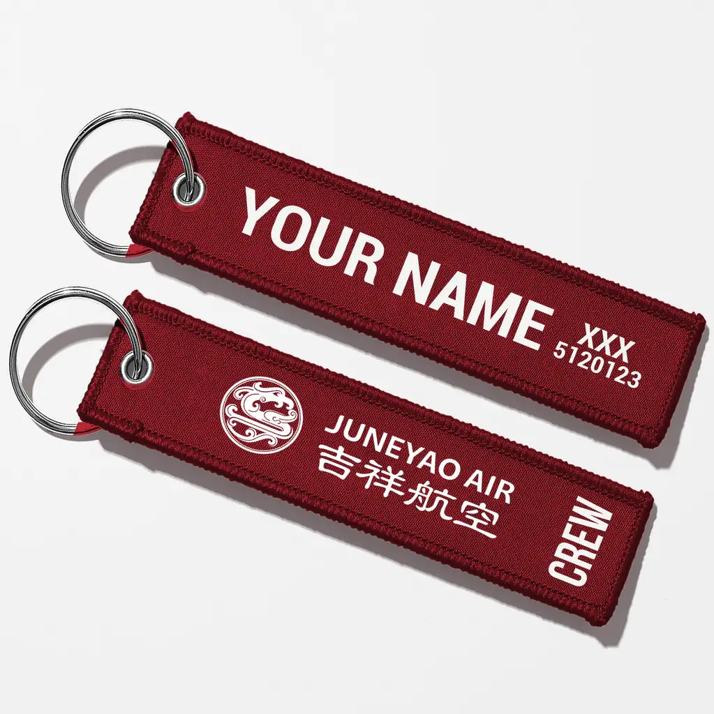 Juneyao Airlines Crew & Staff Tag Key Chains - Dark Red - Crew + Name