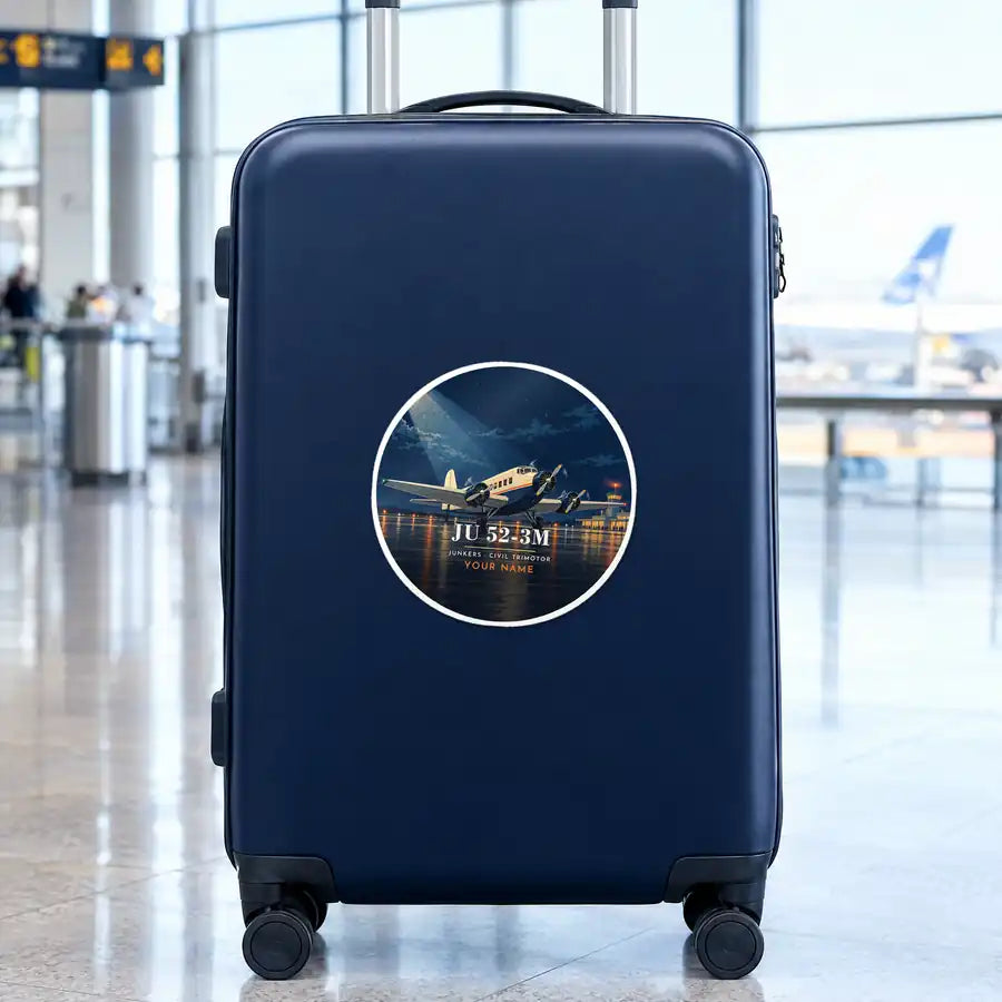 Junkers Ju 52-3m - 3D + Name - Circle Sticker - Suitcase