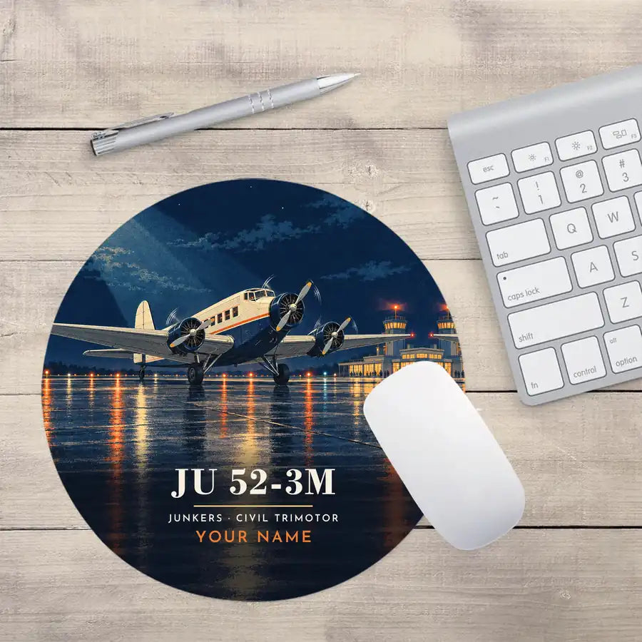 Junkers Ju 52-3m - 3D + Name - Round Mouse Pad - Full Print