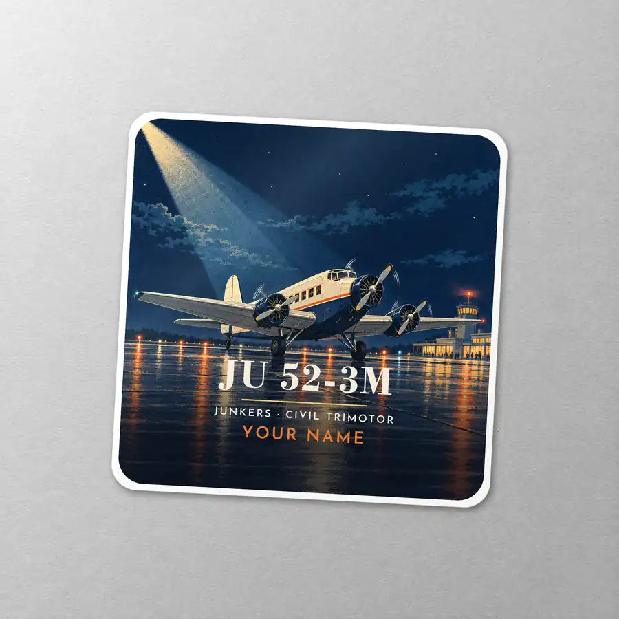 Junkers Ju 52-3m - 3D + Name - Square Sticker - Close-up
