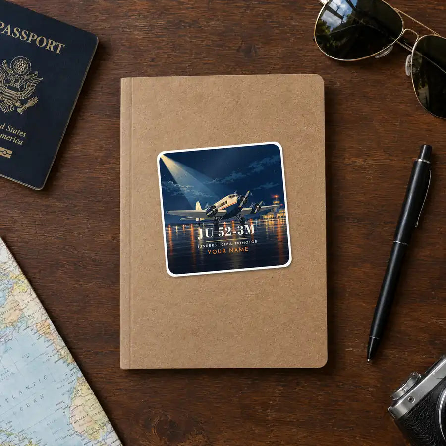 Junkers Ju 52-3m - 3D + Name - Square Sticker - Notebook
