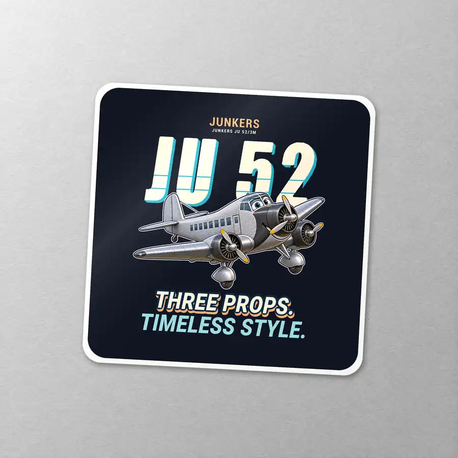 Junkers Ju 52-3m - Cartoon - Square Sticker - Close-up