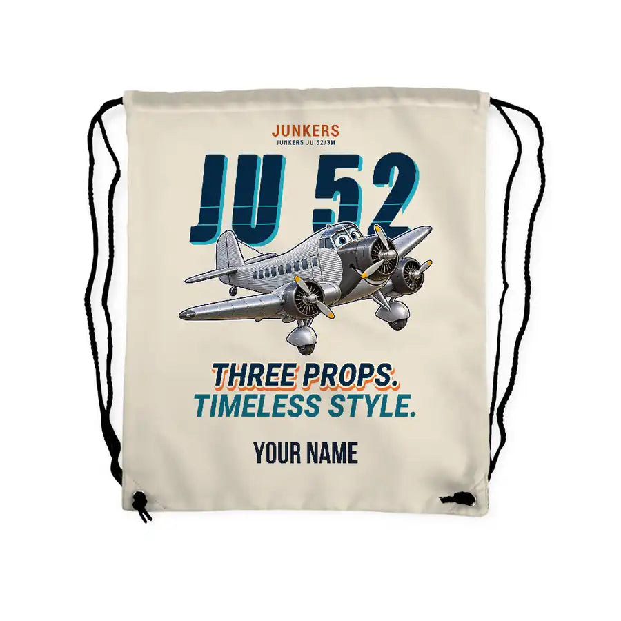 Junkers Ju 52-3m - Drawstring Bag - Cartoon + Name - Beige