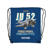 Thumbnail for Junkers Ju 52-3m - Drawstring Bag - Cartoon + Name - Blue