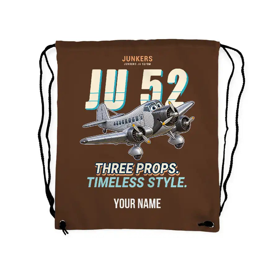 Junkers Ju 52-3m - Drawstring Bag - Cartoon + Name - Brown