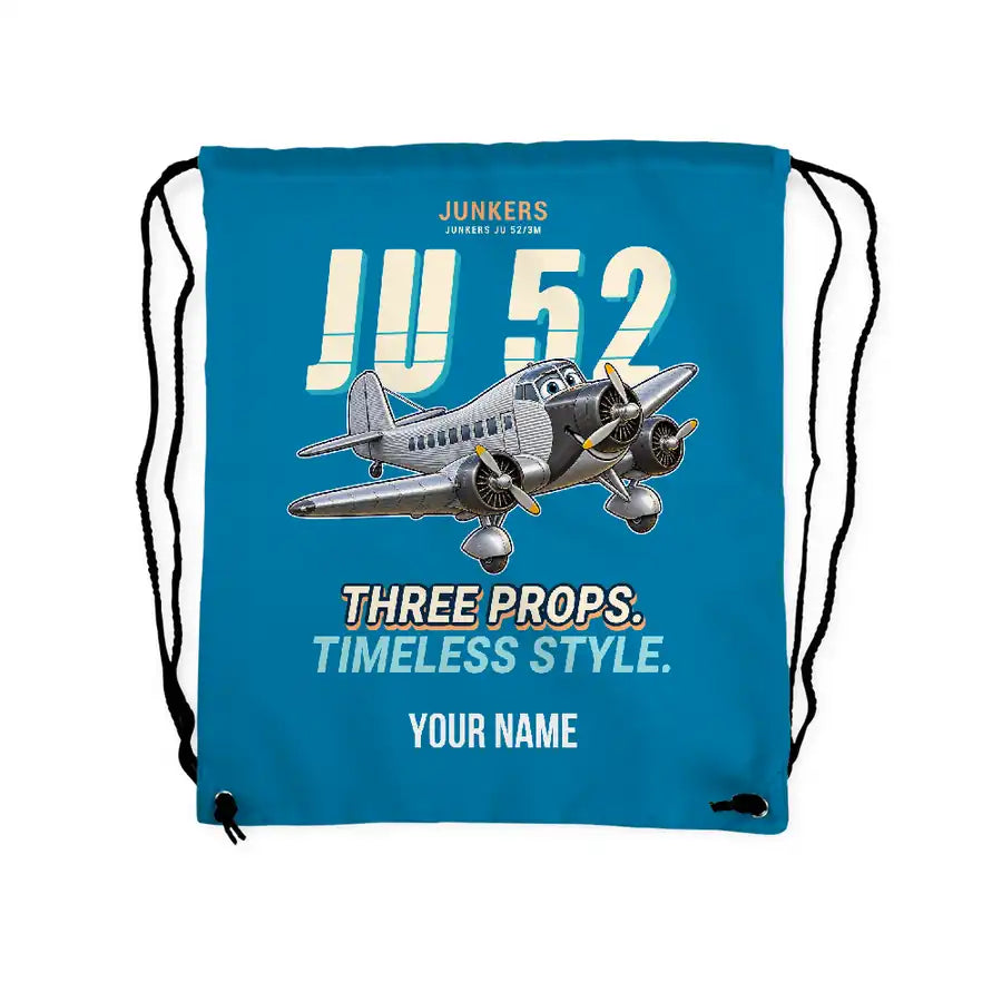 Junkers Ju 52-3m - Drawstring Bag - Cartoon + Name - Light Blue