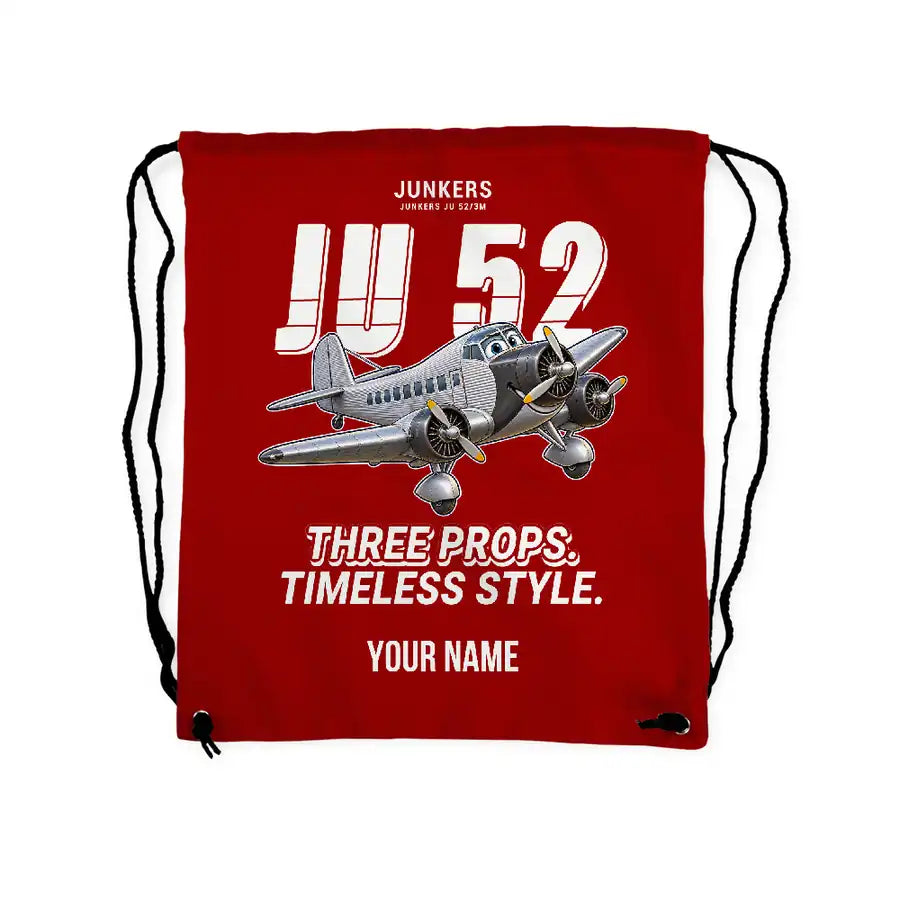 Junkers Ju 52-3m - Drawstring Bag - Cartoon + Name - Red