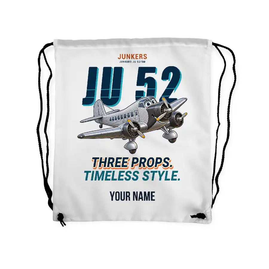 Junkers Ju 52-3m - Drawstring Bag - Cartoon + Name - White