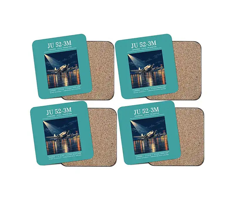 Junkers Ju 52-3m - Poster - Coaster Set - Turquoise
