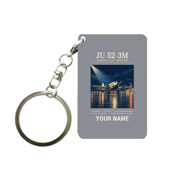 Junkers Ju 52-3m - Poster + Name - Key Chain - Gray