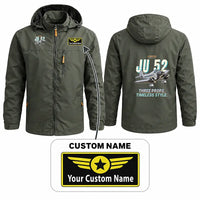 Thumbnail for Junkers Ju 52-3m Stylish Jackets - Hooded Windbreaker - Cartoon + Name - Olive Green