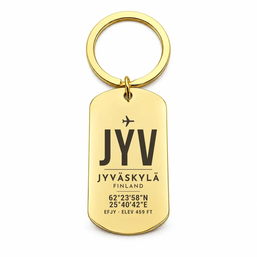 Jyväskylä Airport JYV - Key Chain - Original Design - Gold