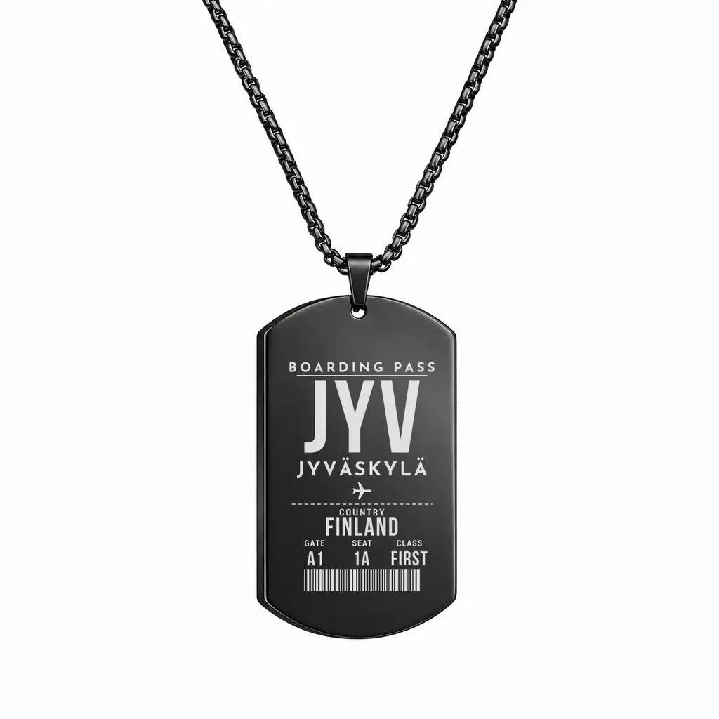 Jyväskylä Airport JYV - Necklace - Boarding Pass Style - Black