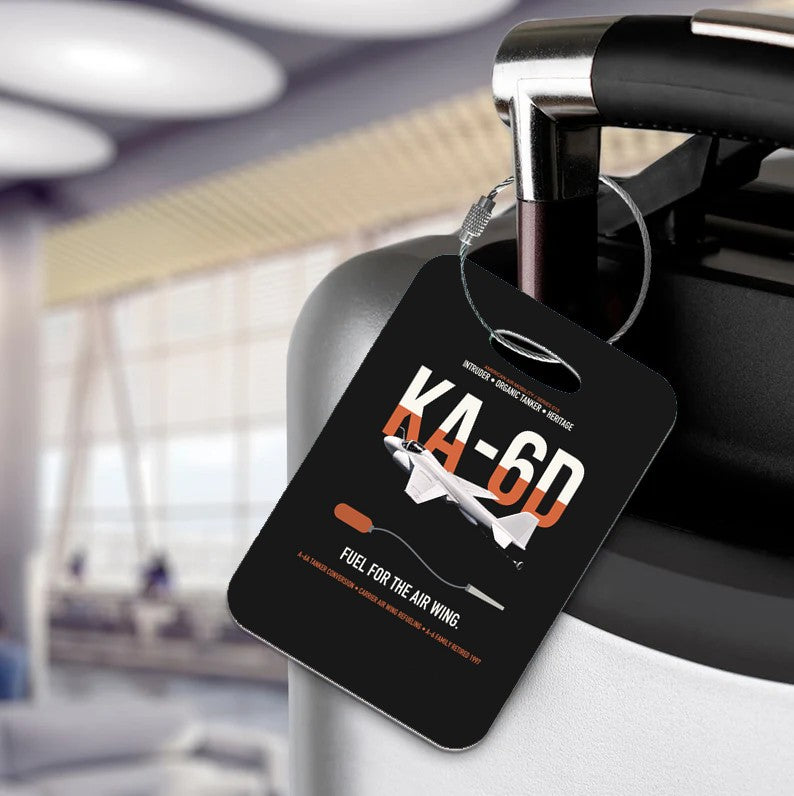 KA-6D Intruder design on black acrylic luggage tags, double-side print