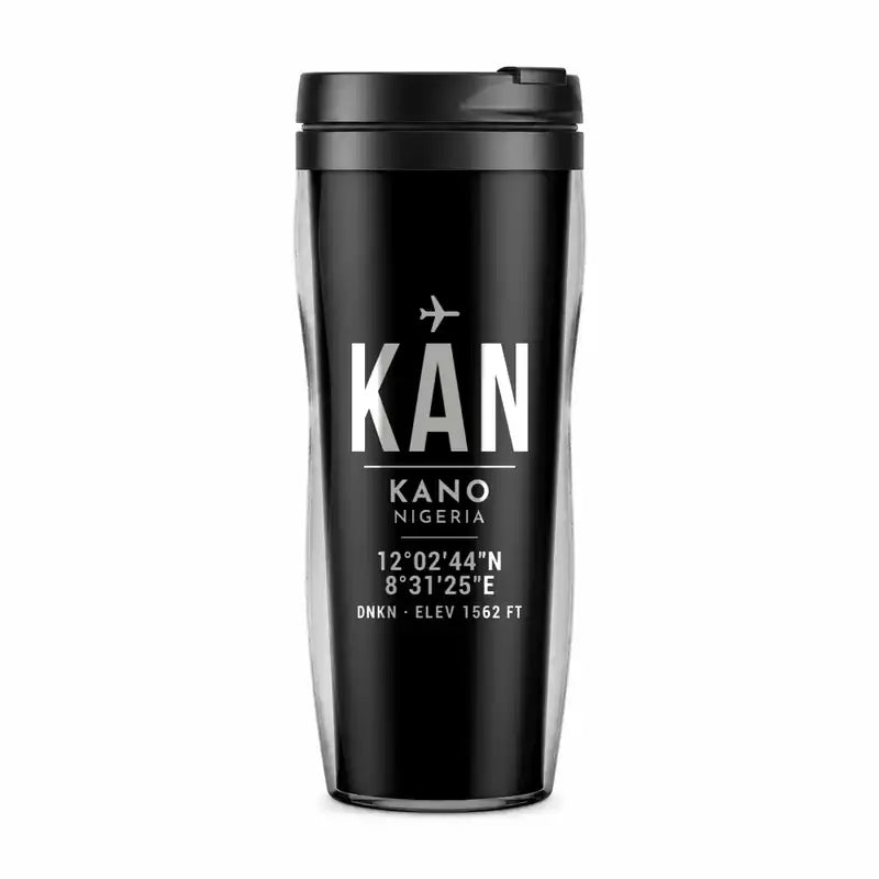 Mallam Aminu Kano International Airport (KAN) Travel Mugs - ID Tag - Plastic (No Holder) - Black