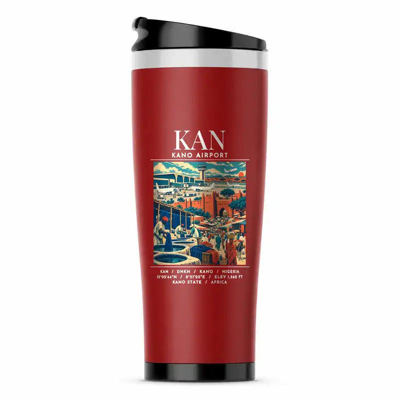 Mallam Aminu Kano International Airport (KAN) Travel Mugs - Poster - Stainless Steel (No Holder) - Red