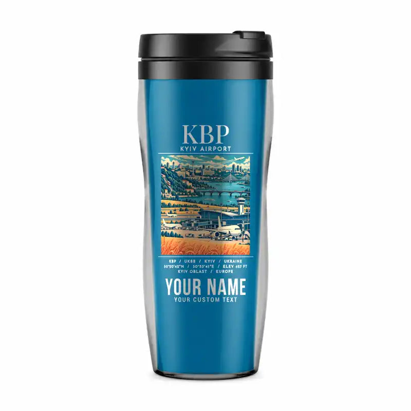 Boryspil International Airport (KBP) Travel Mugs - Poster + Name - Plastic (No Holder) - Light Blue