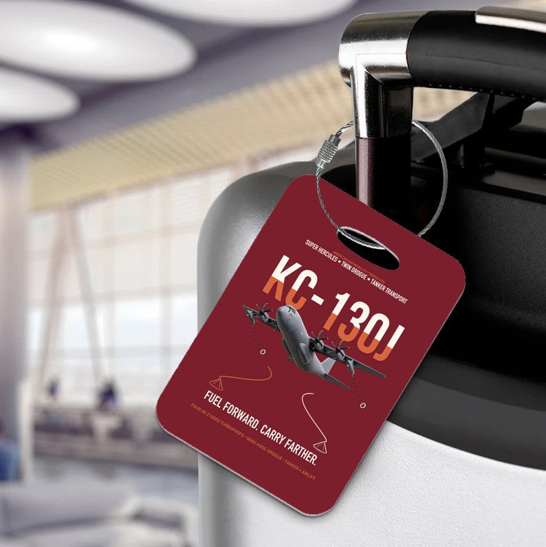 KC-130J SUPER HERCULES design on dark red acrylic luggage tags, double-side print