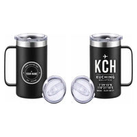 Thumbnail for Kuching International Airport (KCH) Stainless Steel Mugs - ID Tag + Custom Back - Stainless Steel Mug - 24 oz / 700ML - Black