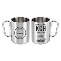 Thumbnail for Kuching International Airport (KCH) Stainless Steel Mugs - Boarding Pass + Custom Back - Outdoors Mug - Silver