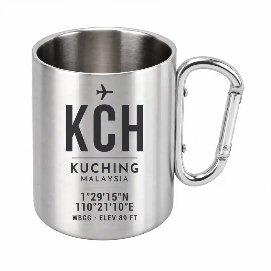 Kuching International Airport (KCH) Stainless Steel Mugs - ID Tag - Outdoors Mug - Silver