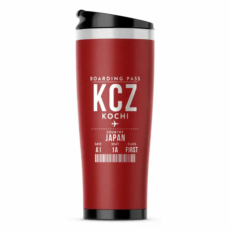 Kochi Ryoma Airport (KCZ) Travel Mugs - Boarding Pass - Stainless Steel (No Holder) - Red