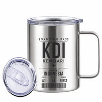 Thumbnail for Wolter Monginsidi Airport (KDI) Stainless Steel Mugs - Boarding Pass - Stainless Steel Mug - 14 oz / 400ML - Silver