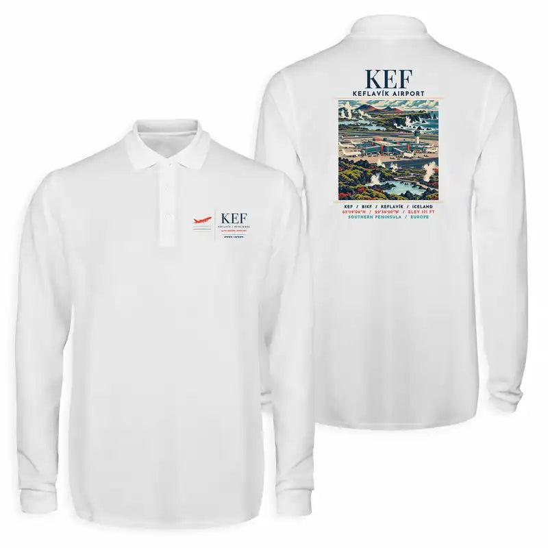 Keflavík Airport (KEF) Premium Polo T-Shirts - Poster - Long Sleeve - White