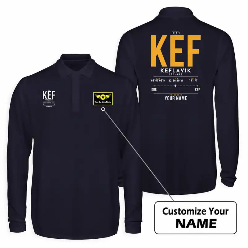 Keflavík Airport (KEF) Premium Polo T-Shirts - Tag Custom - Long Sleeve - Dark Blue