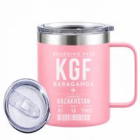 Thumbnail for Sary-Arka Airport (KGF) Stainless Steel Mugs - Boarding Pass - Stainless Steel Mug - 14 oz / 400ML - Pink
