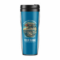 Thumbnail for Jinnah International Airport Karachi (KHI) Travel Mugs - Badge + Name - Plastic (No Holder) - Light Blue