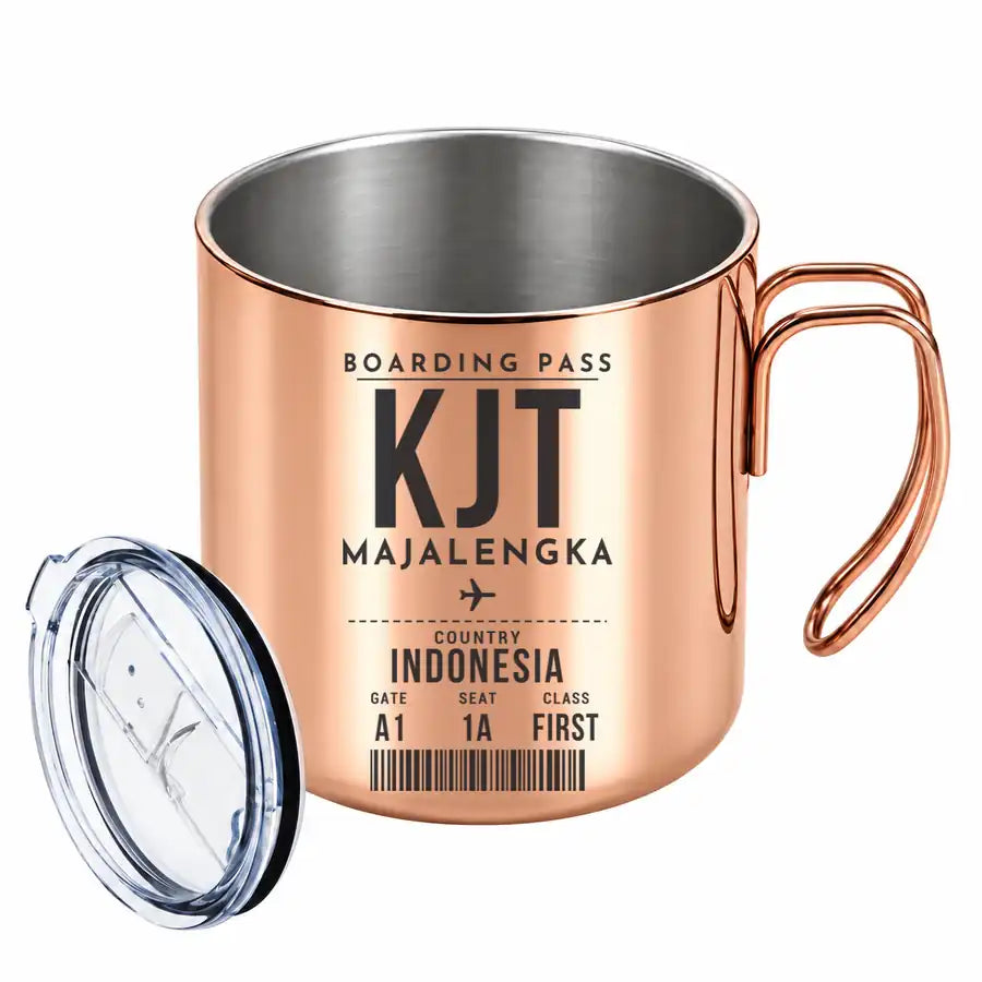 Kertajati International Airport (KJT) Stainless Steel Mugs - Boarding Pass - Portable Mug - Copper