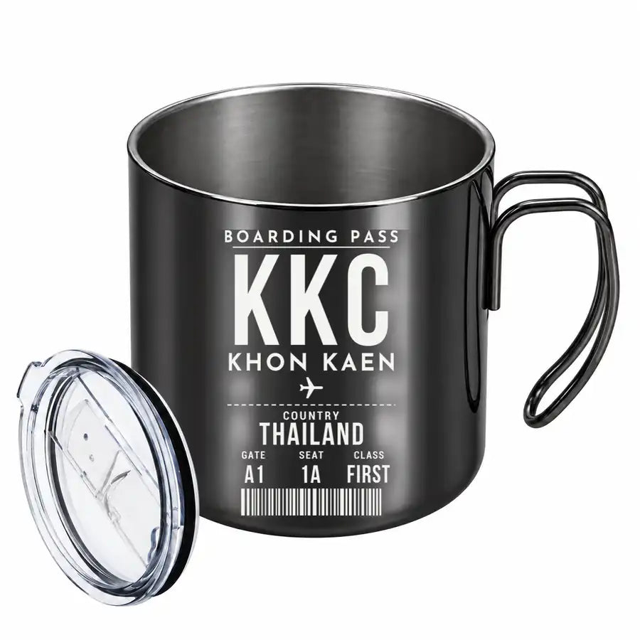 Khon Kaen Airport (KKC) Stainless Steel Mugs - Boarding Pass - Portable Mug - Black