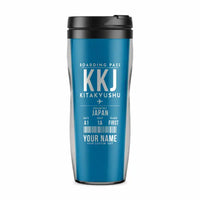 Thumbnail for Kitakyushu Airport (KKJ) Travel Mugs - Boarding Pass + Name - Plastic (No Holder) - Light Blue