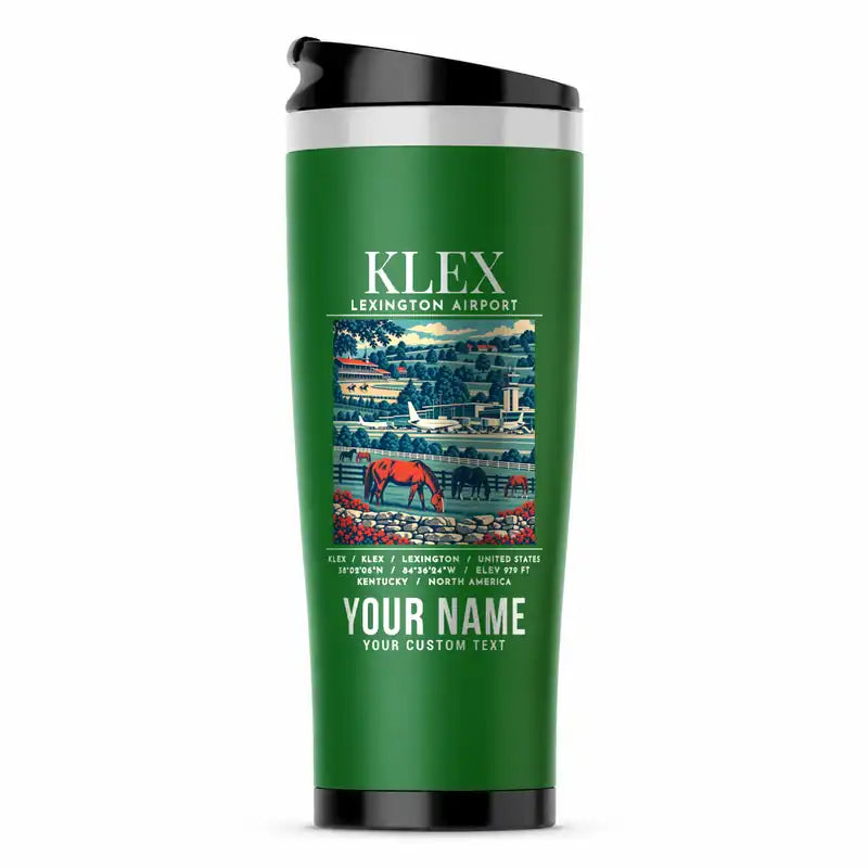 Lexington (KLEX) Travel Mugs - Poster + Name - Stainless Steel (No Holder) - Green