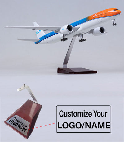 Side view of KLM Royal Dutch Airlines Boeing 777 Airplane Model (1/157 Scale) aviation LED model airplane in diecast metal wi.