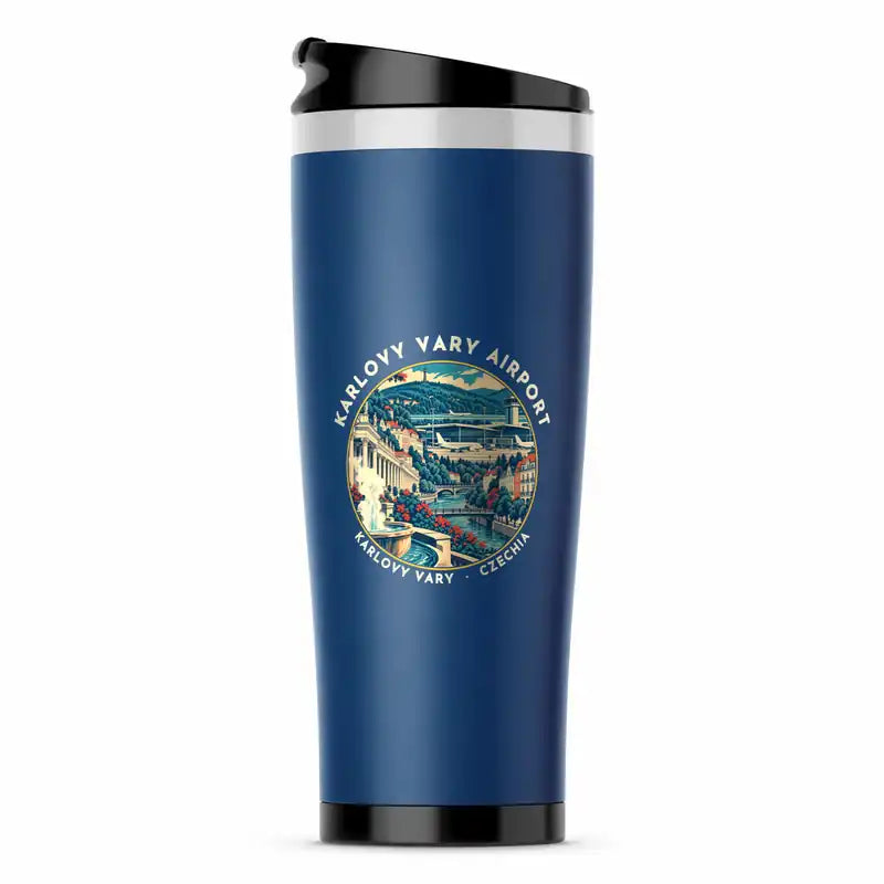 Karlovy Vary Airport (KLV) Travel Mugs - Badge - Stainless Steel (No Holder) - Blue