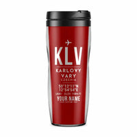 Thumbnail for Karlovy Vary Airport (KLV) Travel Mugs - ID Tag + Name - Plastic (No Holder) - Red