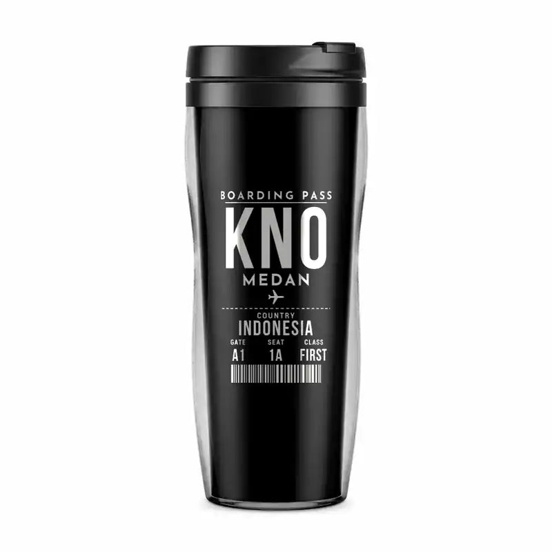 Kualanamu International Airport Medan (KNO) Travel Mugs - Boarding Pass - Plastic (No Holder) - Black