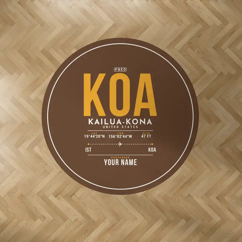 Ellison Onizuka Kona International Airport at Keāhole Kailua-Kona (KOA) Carpets - Carpet Round - ID Tag + Name - Brown V2